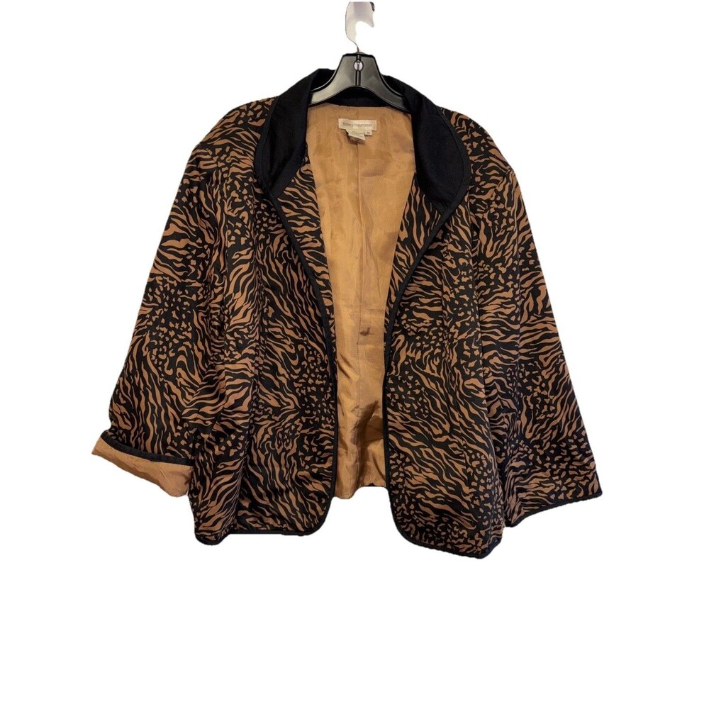 Patrick Christopher Jacket Women 3X Black Brown Animal Print Blazer Open Zip - Picture 1 of 7